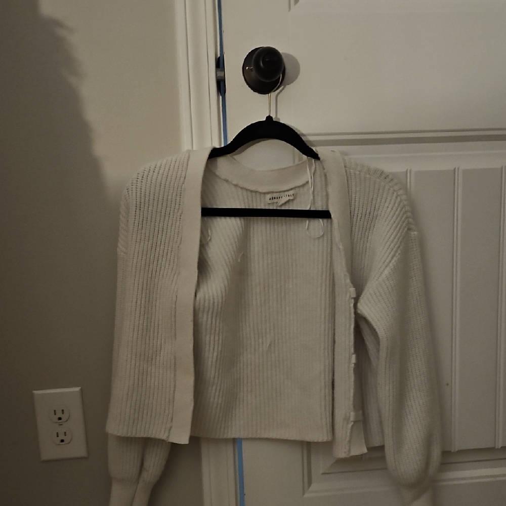 Aeropostale Cream Ribbed Open-Front Cardigan